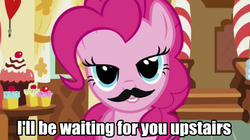 Size: 639x358 | Tagged: safe, edit, pinkie pie, g4, bedroom eyes, image macro, moustache