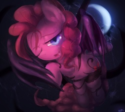 Size: 1280x1148 | Tagged: dead source, safe, artist:surgicalarts, pinkie pie, succubus, g4, bat wings, fangs, female, pinkubus, slit pupils, solo