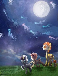 Size: 640x835 | Tagged: safe, artist:owlvortex, zecora, oc, gazelle, giraffe, zebra, g4, askyoungzecora, flying jellyfish