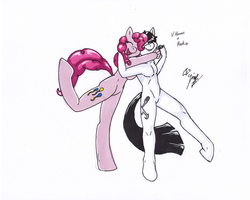 Size: 3568x2851 | Tagged: safe, artist:thefimp, pinkie pie, oc, anthro, unguligrade anthro, g4, breasts, eyes closed, featureless breasts, female, hug