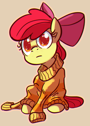 Size: 966x1346 | Tagged: safe, artist:derkrazykraut, artist:rustydooks, apple bloom, earth pony, pony, g4, clothes, female, filly, oversized clothes, solo, sweater