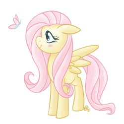 Size: 792x791 | Tagged: safe, artist:shellsweet, fluttershy, butterfly, pegasus, pony, g4, female, floppy ears, looking at something, mare, profile, simple background, smiling, solo, spread wings, standing, transparent background, wings