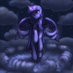 Size: 1024x1024 | Tagged: safe, artist:cow41087, twilight sparkle, alicorn, pony, g4, cloud, cloudy, female, mare, night, solo, twilight sparkle (alicorn)