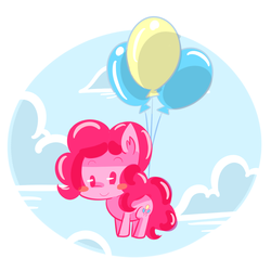 Size: 1000x1000 | Tagged: safe, artist:kty159, pinkie pie, pony, g4, balloon, chibi, female, flying, solo, then watch her balloons lift her up to the sky