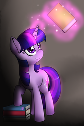 Size: 1200x1800 | Tagged: dead source, safe, artist:spittfireart, twilight sparkle, pony, g4, book, female, magic, solo, telekinesis