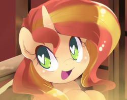 Size: 887x700 | Tagged: dead source, safe, artist:loyaldis, sunset shimmer, pony, unicorn, g4, bust, cute, female, heart eyes, portrait, shimmerbetes, smiling, solo, when she smiles, wingding eyes