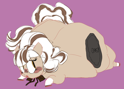 Size: 636x461 | Tagged: safe, artist:ross irving, oc, oc:double stuf, blushing, bow, chubby, fat, impossibly large butt, oreo