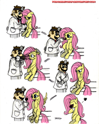 Size: 800x1002 | Tagged: dead source, safe, artist:primogenitor34, fluttershy, human, pegasus, pony, g4, check up, crossover, cute, doctor, dr. mario, floppy ears, head mirror, listening, lollipop, male, mario, nintendo, stethoscope, super mario bros., tongue depressor