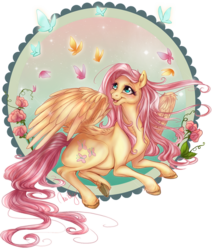 Size: 1806x2130 | Tagged: safe, artist:cigarscigarettes, part of a set, fluttershy, butterfly, pegasus, pony, g4, female, flower, mare, simple background, transparent background