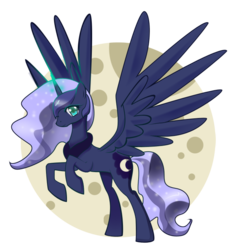 Size: 700x754 | Tagged: safe, artist:stormwhistle, princess luna, alicorn, pony, g4, female, moon, rearing, solo, spread wings