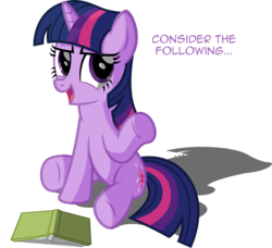 Size: 5326x4854 | Tagged: safe, artist:austiniousi, twilight sparkle, pony, unicorn, g4, absurd resolution, bill nye, bill nye the science guy, book, consider the following, female, mare, simple background, solo, transparent background, unicorn twilight