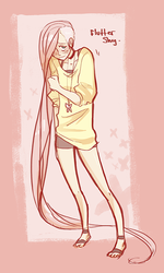 Size: 473x787 | Tagged: safe, artist:creampuffpuff, fluttershy, human, g4, alternate hairstyle, blushing, clothes, humanized, shorts, skinny, sweater, sweatershy, tank top, thin