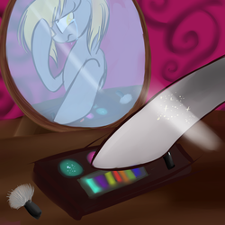 Size: 1280x1280 | Tagged: safe, derpy hooves, pegasus, pony, g4, bedeviled-derpy, cosmetics, female, makeup, mare, sad