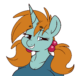 Size: 749x735 | Tagged: safe, artist:sb, snips, anthro, g4, animated, chubby, eyebrow wiggle, eyebrows, female, pigtails, rule 63, solo, sugar, thick eyebrows