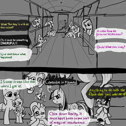 Size: 5000x5000 | Tagged: safe, artist:sharpieboss, applejack, fluttershy, pinkie pie, rainbow dash, rarity, spike, twilight sparkle, dragon, earth pony, pegasus, pony, unicorn, comic:the stars will fall, g4, 2 panel comic, absurd resolution, butt, comic, female, male, mane seven, mane six, mare, plot