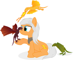 Size: 641x532 | Tagged: safe, artist:rusilisk, dragon, pony, wyvern, a song of ice and fire, daenerys targaryen, drogon, game of thrones, ponified, rhaegal, viserion