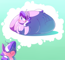 Size: 1280x1190 | Tagged: safe, artist:secretgoombaman12345, diamond tiara, earth pony, pony, ask chubby diamond, g4, blushing, chubby diamond, fat, imagining, impossibly large butt, morbidly obese, obese, weight gain
