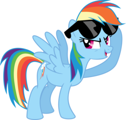 Size: 8329x7985 | Tagged: safe, artist:mysteriouskaos, rainbow dash, pegasus, pony, g4, absurd resolution, eye, eyes, face, female, glasses, hair, mare, open mouth, raised hoof, show accurate, simple background, solo, sunglasses, tail, transparent background, vector, wings