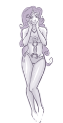 Size: 561x1100 | Tagged: safe, artist:blueteardrop, rarity, human, g4, belly button, bikini, clothes, horn, horned humanization, humanized, solo, swimsuit