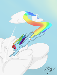 Size: 1202x1584 | Tagged: safe, artist:nizmir, rainbow dash, g4, cloud, cloudy, flying