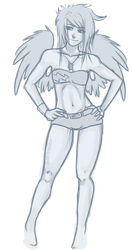 Size: 584x1100 | Tagged: safe, artist:blueteardrop, rainbow dash, human, g4, bikini, breasts, clothes, delicious flat chest, dog tags, female, humanized, swimsuit, winged humanization