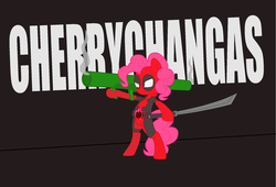 Size: 1980x1350 | Tagged: safe, artist:thewolfheart89, pinkie pie, g4, clothes, cosplay, costume, crossover, deadpool, marvel, pinkiepool, rocket launcher, sword