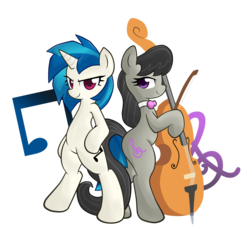 Size: 2714x2790 | Tagged: safe, artist:hidden-cat, dj pon-3, octavia melody, vinyl scratch, pony, g4, bipedal, cello, musical instrument