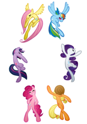 Size: 744x1052 | Tagged: safe, artist:kwartzkitten, applejack, fluttershy, pinkie pie, rainbow dash, rarity, twilight sparkle, g4, dancing