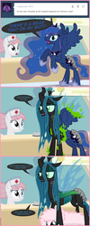 Size: 660x1645 | Tagged: safe, artist:mixermike622, nurse redheart, princess luna, queen chrysalis, oc, oc:fluffle puff, tumblr:ask fluffle puff, g4, ask, bear trap, hospital, tumblr