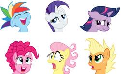 Size: 900x553 | Tagged: artist needed, safe, applejack, fluttershy, pinkie pie, rainbow dash, rarity, twilight sparkle, g4, alternate hairstyle, mane six