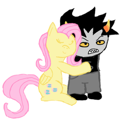 Size: 600x600 | Tagged: safe, artist:wolferahm, fluttershy, pegasus, pony, g4, duo, female, homestuck, karkat vantas, male, mare, simple background, troll (homestuck), white background