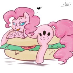 Size: 1280x1280 | Tagged: safe, artist:arnachy, pinkie pie, earth pony, pony, g4, butt, female, plot, plump, sandwich, solo