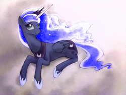 Size: 1024x768 | Tagged: safe, artist:murphylaw4me, artist:scarletvye, princess luna, pony, g4, cloud, cloudy, colored, female, prone, solo