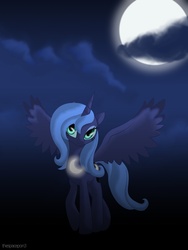 Size: 1500x2000 | Tagged: safe, artist:thespacepon3, princess luna, pony, g4, cloud, cloudy, female, moon, s1 luna, solo, spread wings