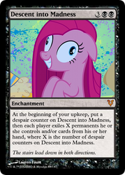 Size: 375x523 | Tagged: safe, madame leflour, pinkie pie, sir lintsalot, g4, party of one, avacyn restored, card, contemplating insanity, insanity face, magic the gathering, pinkamena diane pie