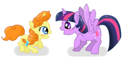 Size: 600x320 | Tagged: safe, artist:pian-no, pumpkin cake, twilight sparkle, alicorn, pony, g4, cute, female, full circle, mare, older, simple background, sunshine sunshine, transparent background, twilight sparkle (alicorn)