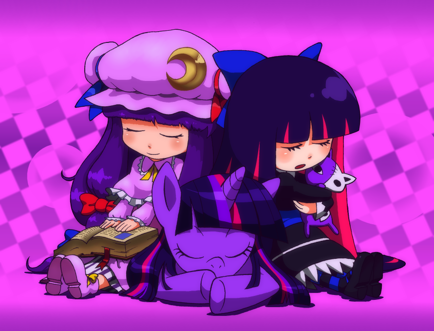 300891 - safe, artist:paradise-wonder, twilight sparkle, angel, pony, unicorn, youkai, g4, anarchy stocking, crossover, honekoneko, magician, panty and stocking with garterbelt, patchouli knowledge, purple, sleeping, touhou, witch - Derpibooru 300891 - safe, artist:paradise-wonder, twilight sparkle, angel, pony, unicorn, youkai, g4, anarchy stocking, crossover, honekoneko, magician, panty and stocking with garterbelt, patchouli knowledge, purple, sleeping, touhou, witch - Derpibooru