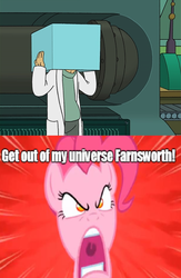 Size: 1602x2460 | Tagged: safe, pinkie pie, g4, the last roundup, farnsworth, futurama, image macro, male, the farnsworth parabox, universe