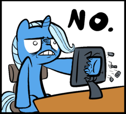 Size: 623x565 | Tagged: safe, artist:jotoast, trixie, g4, angry, computer, no, reaction image, simple background, solo, transparent background