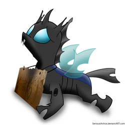 Size: 3200x3200 | Tagged: dead source, safe, artist:seriousarthos, changeling, sad, sign