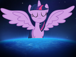 Size: 1000x750 | Tagged: safe, twilight sparkle, alicorn, pony, g4, cosmic, earth, female, giant pony, giantess, macro, mare, overlord, ponies in real life, pony bigger than a planet, twilight sparkle (alicorn)