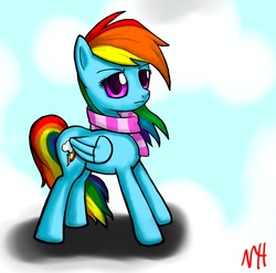 Size: 1193x1179 | Tagged: safe, artist:neohooves, rainbow dash, pony, g4, clothes, cloud, cloudy, female, scarf, solo