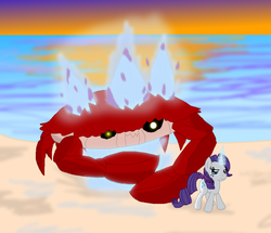 Size: 993x852 | Tagged: safe, rarity, crab, g4, crystal, fight, magic, rarity fighting a giant crab
