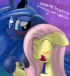 Size: 896x972 | Tagged: safe, artist:ziemniax, fluttershy, princess luna, g4, 30 minute art challenge, female, hug, lesbian, ship:lunashy, shipping