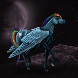 Size: 2700x2700 | Tagged: safe, artist:oxidine, rainbow dash, g4, cloud, cloudy, moon, realistic