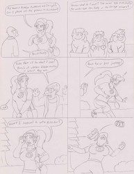 Size: 1159x1500 | Tagged: safe, artist:santanon, fluffy pony, human, comic, crossover, dialogue, female, futurama, grayscale, male, monochrome, pokémon, professor farnsworth, ralphie, sea fluffy, speech bubble