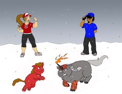 Size: 1500x1158 | Tagged: safe, artist:santanon, fluffy pony, human, big mista, pokémon, ralphie