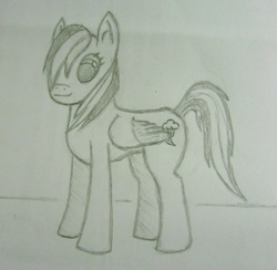 Size: 1944x1896 | Tagged: safe, rainbow dash, pony, g4, backwards cutie mark, female, grayscale, monochrome, pencil drawing, solo, traditional art