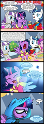Size: 713x2000 | Tagged: safe, artist:madmax, princess cadance, shining armor, twilight sparkle, twilight velvet, alicorn, pony, g4, :<, blue lantern, blue lantern corps, blue lantern ring, comic, crossover, dc comics, female, frown, glare, green lantern, grumpy, horn, horn ring, mare, nose in the air, open mouth, sad, teasing, twilight sparkle (alicorn), yelling