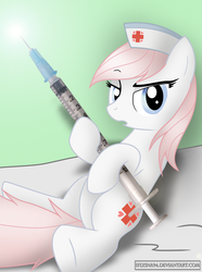 Size: 1838x2470 | Tagged: safe, artist:iflysna94, nurse redheart, earth pony, pony, g4, female, looking at you, mare, needle, solo, syringe